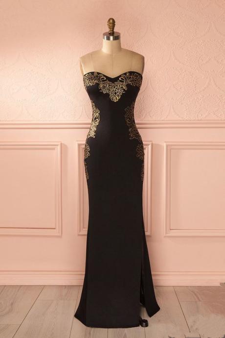 Custom Made Black Sweetheart Neckline With Floral Lace Applique High Split Mermaid Evening Dress, Prom Dress, Wedding Dress, Bridesmaid Dresses