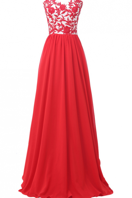 Red Evening Dresses 2017 Flowers Appliques Chiffon Long Party Dress Elegant Robe De Soiree Formal Evening Gowns Dresses