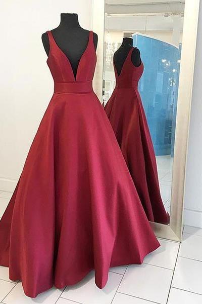 Sexy Burgundy Prom Dresses, Red Formal Dresses Long, Prom Dress 2017, V Neck Long Prom Dress, Red Evening Dress, Simple Charming Prom Dress