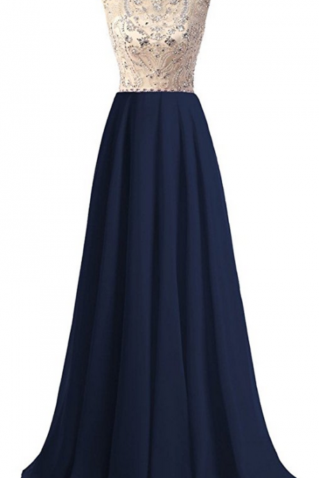 Women's A-line Scoop Neck Floor Length Chiffon Prom Dress With Beading,beaded Red Evening Dresds, V Back Evening Dreess