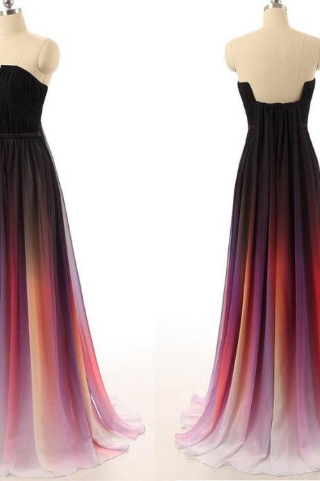 Black Navy Blue Ombre Chiffon U Neck Long Prom Dress , A Line Open Back Custom Made Colorized Ombre Evening Prom Dresses,purple Gradient Formal
