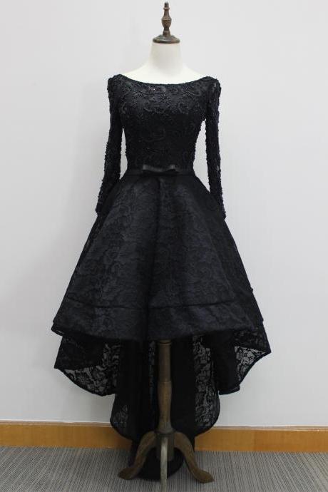 Long Sleeve High Low Prom Dresses Elegant Prom Gowns Sexy Black Lace Evening Dresses Party Dress Robe De Soiree