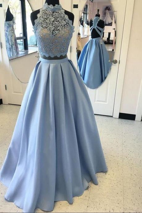 Prom Dresses, Prom Gown,two Piece Prom Dress,lace Prom Dress,light Sky Blue Prom Dress,formal Dress,evening Dress