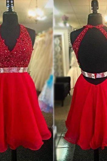 V-neck A-line Short/mini Prom Dress,homecoming Dress,graduation Dress,party Dress, Red Homecoming Dresses, 2017 Homecoming Dresses