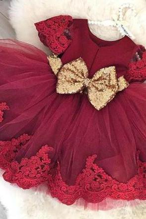 Flower Girl Dress, Sequin Flower Girl Dress, Embroidered Flower Girl Dress, Red Baby Girl Birthday Outfit, Red Party Dress, Baby Girl Party