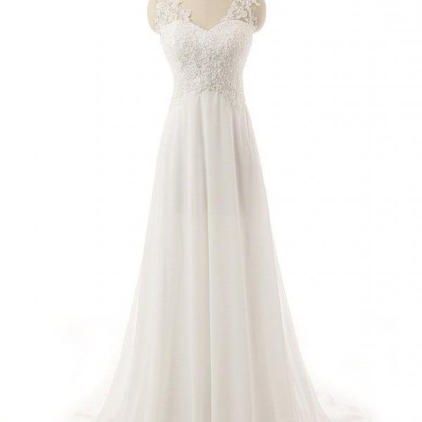 Floor-length A-line Lace Appliqué Wedding Dress With Illusion Straps on ...