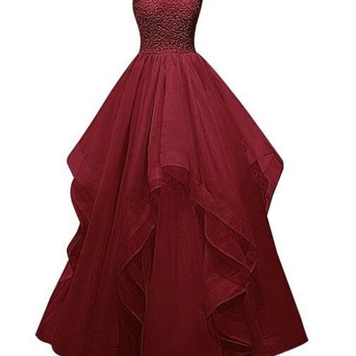 Burgundy Beading Custom Made Prom Dresses, Floor-length Evening Dresses ...