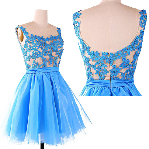 Lace Prom Dress, Blue Prom Dress, Prom Dress, Short Prom Dress, Simple ...